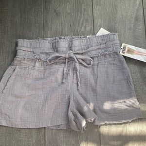 Rewash Women Cut-Off Shorts Mid Rise Front Tie Elastic Waist Gray Size Large